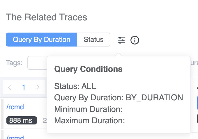 Figure 6: Show slow trace and error status traces from the Apdex graph