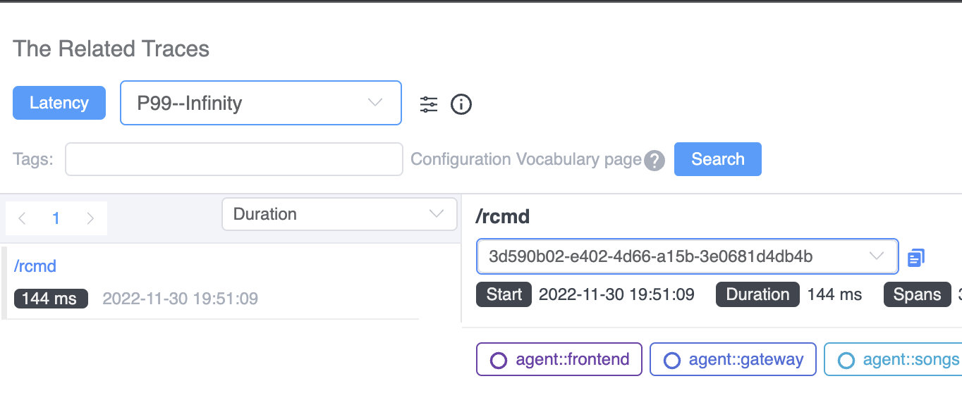 Figure 8: Query parameters to search for traces based on latency.